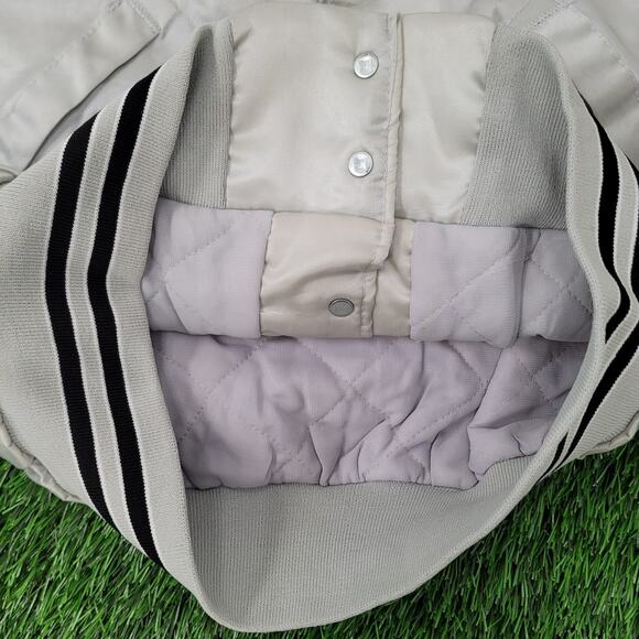 Vintage G Logo Pla-Jac Letterman Cropped Bomber Jacket Medium 24x24 Raglan Satin - Picture 4 of 10